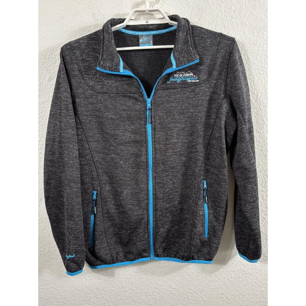 Jungfraujoch Jacket Mens Medium Gray Blue Trim Full Zip Fleece Switzerland